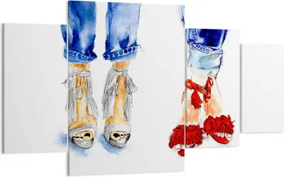 Produktbild von Bild auf Leinwand - Leinwandbild - Heels Mädchen Mode Jeans - 160x90cm - Wand Bild - Wanddeko - Leinwanddruck - Bilder - Kunstdruck - Wanddekoration - Leinwand bilder - Wandkunst - DL160x90-2934