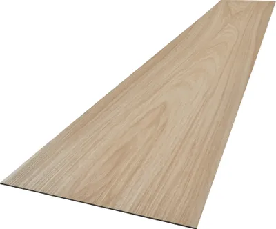 A single plank of vinyl flooring with a natural oak wood grain pattern is shown against a white background.