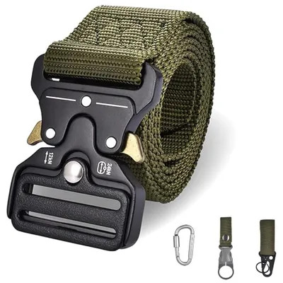 Produktbild von Taktischer Gürtel 130 cm – Nylon Riggergürtel mit Schnellverschluss & 3 Haken – verstellbar – für Camping, Wandern & Outdoor-Aktivitäten