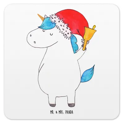 Produktbild von Mr. & Mrs. Panda Tischuntersetzer Einhorn Weihnachtsmann 6er Set - Weiß - Geschenk, Tassenuntersetzer, Unicorn, Tassen-Untersetzer, Coaster, Gin, Untersetzer für Gläser