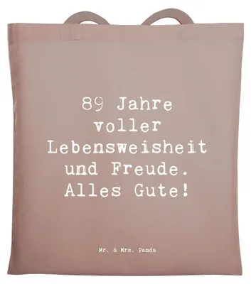 Produktbild von Mr. & Mrs. Panda Tote Bag Spruch 89. Geburtstag Freude - Braun Pastell - Geschenk, Beutel, Jutetasche, unvergessliches Erlebnis, Glückwunsch, Feier, 89 Jahre, Tasche