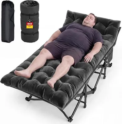 Imagen del producto de Cama plegable de gran tamaño (XXL) con colchón, 80 cm de ancho. Cama plegable para invitados, con colchón y bolsillo lateral. Capacidad de carga: 308 kg. Cama de camping para 2 personas, cama de viaje para adultos, ideal para jardín, interior y exterior