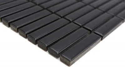 Produktbild von Handmuster Keramik Mosaik Stäbchen Retro Vintage 50er 60er Jahre Riemchen schwarz matt MOS24-BM8_m