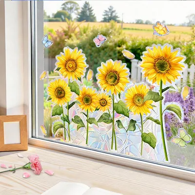 Produktbild von Selbstklebende Fensterbilder für den Frühling mit Sonnenblumen