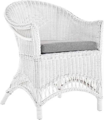 Produktbild von KRINES HOME  Rattansessel Landhaus Flechtsessel aus Natur-Rattan Rattan Sessel Korbsessel Wintergarten (Weiß, mit Polster)