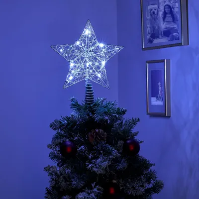 Produktbild von Northpoint LED Tannenbaumspitze mit Befestigungsclip und Timerfunktion 3000K Metall silber kaltweiß