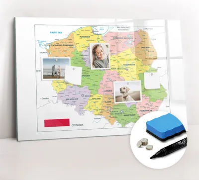 Produktbild von Magnetpinnwand Memoboard - Zubehörsatz - Schwarzer Marker + Schwamm + Magnete - 90 x 60 cm - Karte von Polen