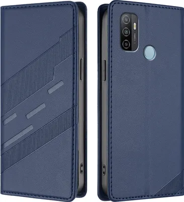 Produktbild von Hülle für Oppo A32 / A53 4G / A53S 4G, Kunstleder Brieftaschen Handyhülle mit Kartenfach und Standfunktion Blau