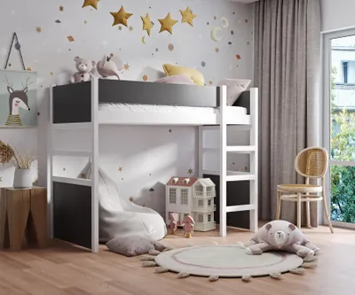 Obrázek produktu pro Dětská patrová postel 90x190 ARTAL - bílá / antracitová, pravé provedení