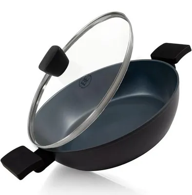 Produktbild von Be Living Delight Schmorpfanne mit Deckel – Ø 28 cm, Sauté Pan, Hoher Rand, Non Stick Keramik, Antihaft, Induktion, Ohne ptfe und , Schwarz