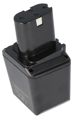 A black rechargeable battery pack for a power tool, shown at a slight angle.