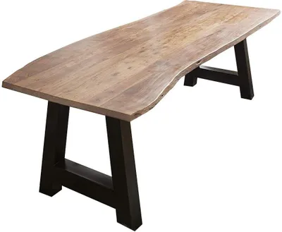 Produktbild von Esszimmertisch 240x100 cm Adelaide, Baumkantentisch naturfarben, Akazienholz massiv, A-Gestell aus Metall schwarz