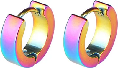 Produktbild von 1 Paar modische, coole Herren-Huggie-Creolen aus Edelstahl, lässiger Schmuck-Mehrfarbig