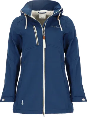 Produktbild von Dry Fashion Damen Softshellmantel Büsum mit abnehmbarer Kapuze - Melierte Softshelljacke mit Fleece-Innenfutter in Navy Größe 50