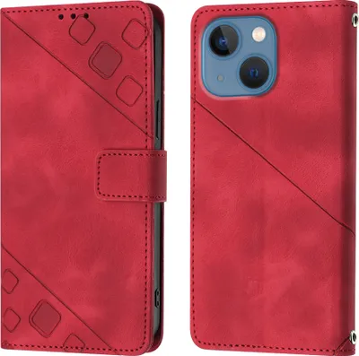Obrázek produktu pro Pouzdro pro iPhone 14 Plus Embossed Flipové kožené pouzdro se stojánkem Red