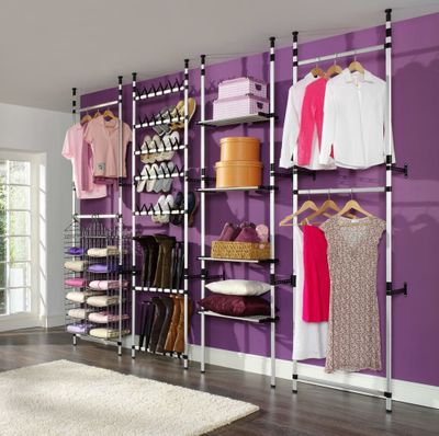 Teleskop-Garderobe mit Stangen und Regal Aluminium , Kleiderschränke Design 2024