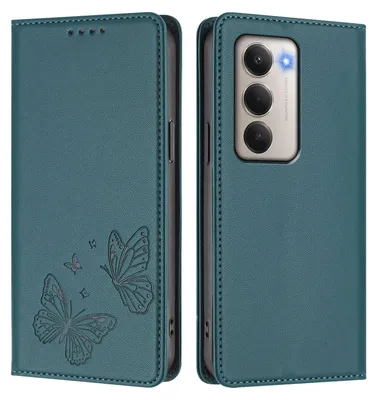 Image de Étui en cuir pour Xiaomi Redmi 15 5G/4G, motif papillon, étui portefeuille à rabat avec support, vert
