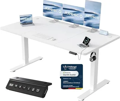 Produktbild von Höhenverstellbarer Schreibtisch mit USB-Ladeanschluss,Schreibtisch Höhenverstellbar Elektrisch 160 x 70 cm, Steh-Sitz Tisch Stehpult Verstellbarer Computertisch,Standing Desk,Weiß