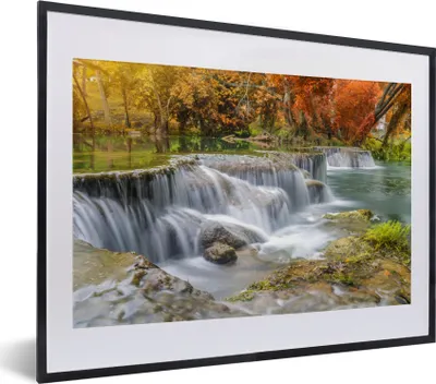 Produktbild von MuchoWow® Gerahmtes Poster Herbst - Wasserfall - Natur - Bäume 40x30 cm - Poster mit Schwarzem Bilderrahmen Wandposter Rahmen Foto Bilder - Bilderrahmen - Poster im Rahmen