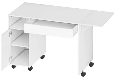 Produktbild von Rollbarer Computertisch, klappbarer Schreibtisch mit Schrank und Schublade, Spanplatte, Weiß