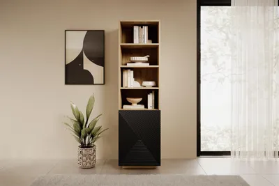 Zdjęcie produktu dla REGAŁ Z PÓŁKAMI SŁUPEK stojący LOFT do salonu czarny/dąb artisan podłogowy