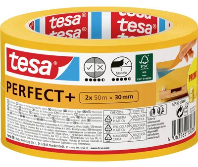 Produktbild von tesa Perfect+ 56539-00000-00 Malerabdeckband Gelb (L x B) 100 m x 30 mm 2 St