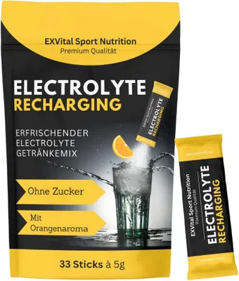 Produktbild von Elektrolyte, 33 Pulversticks mit Orangengeschmack von Exvital