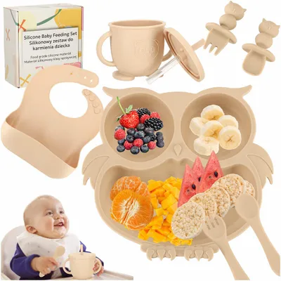 Productafbeelding van Siliconen Schalen Voor Kinderen Uil Beige 9 Elementen