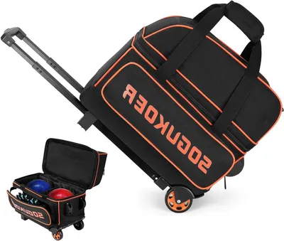 Productafbeelding van Bowlingtas met Wielen - Bowler Tas - Bowling Ballen Vervoeren - Lichtgewicht Ontwerp - Voor 2 Ballen - Zwart