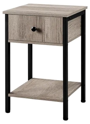 Produktbild von Nachttisch Beistelltisch mit Schublade und Ablage aus Holz, Grau