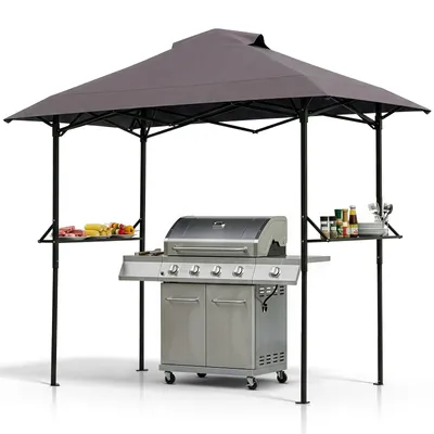 Image de Kiosque de jardin FCH avec barbecue, structure pliable, double toit, étagères latérales et auvent pour barbecue, résistant aux intempéries, 255 x 150 x 240 cm