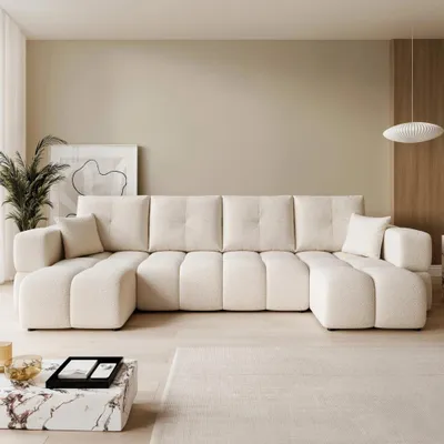 Produktbild von Ecksofa in U-Form Casidi U mit Schlaffunktion Centaur 01 Creme Boucle Bettkasten