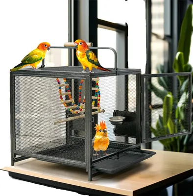 Immagine prodotto di Gabbia portatile per uccelli, giocattoli colorati inclusi, base rimovibile, struttura in metallo resistente