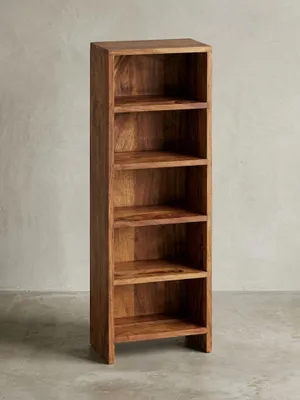 Produktbild von CD Regal MUMBAI Massivholz Sheesham Standregal 90 cm hoch CD-Aufbewahrung 5 Fächer Bücherregal natur Landhaus-Stil