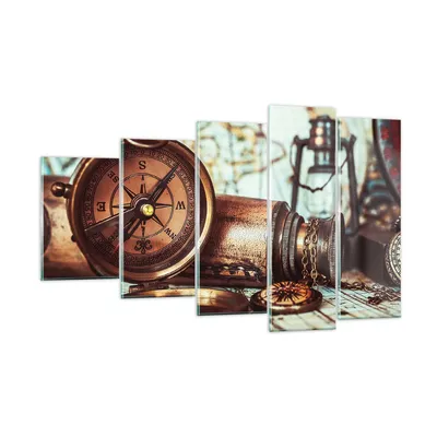 Produktbild von Bilder auf glas - Kompass Teleskop Abenteuer antik - 100x60cm - Glasbilder - Wandbilder - Kunstdruck - zum Aufhängen bereit - Wanddekoration aus Glas - Glas Bilder - Wandbild auf Glas - GEG100x60-2946