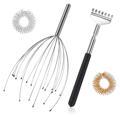 Produktbild von Kopfmassagegerät Kopfhautmassagegerät Haarbürste - 20 Krallen - Edelstahl - Mit 2 Fingerringen - Für Kopf und Rücken