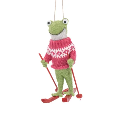 Produktbild von Frosch auf Skiern Filz Weihnachthänger - Sass & Belle