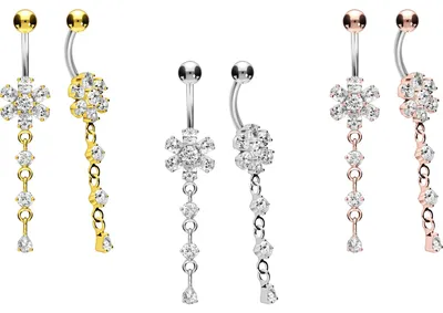 Produktbild von Bauchnabelpiercing Titan Bananabell mit 925er Silber-Design KRISTALLBLUME + ANHÄNGER
