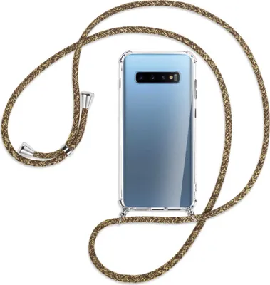 Produktbild von Handykette Backcover-Schutzhülle mit Band (Metall silberfarben) für Samsung Galaxy S10+ / S10 Plus - braun+beige