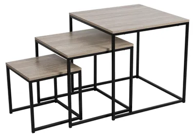 Produktbild von Beistelltische/Salontische Loft - 3er-Set - schwarz - Metall/Holz - quadratisch - Couchtische