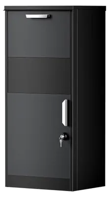 Produktbild von Paketkasten Schwarz 500 x 375 x 1150 mm, Paketbox für Zuhause, Private Paketannahme für Pakete und Päckchen, Standbriefkasten aus Stahl