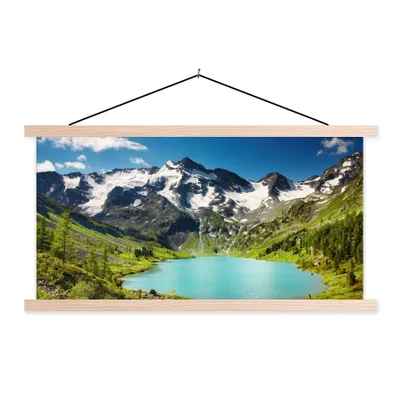 Produktbild von MuchoWow® Textilposter Schnee - Berg - Wasser 120x60 cm mit holzfarbenen Rahmen - Klemmleiste