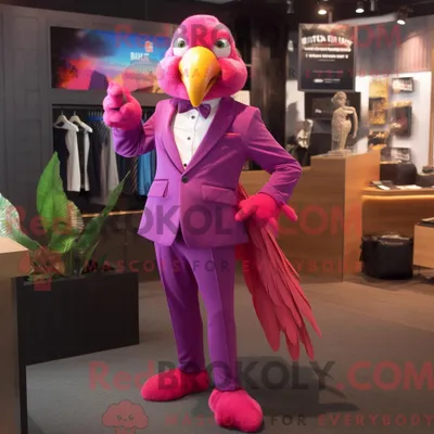 Produktbild von Magenta REDBROKOLY Papagei Maskottchen Kostüm Charakter gekleidet mit einem Anzug Hose und Krawatte