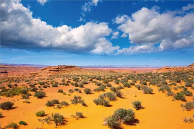 Produktbild von Wallario Premium Vliestapete Fototapete Wüste in Arizona - blauer Himmel mit Wolken I in der Größe 400 x 267 cm, extra dick, wird in 5 Teilen geliefert