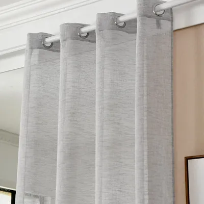 Produktbild von WOLTU 2er-Set Gardinen transparent mit Ösen Leinen Optik, Ösenschal Vorhang Stores Voile Fensterschal Dekoschal, Hellgrau 140x245 cm