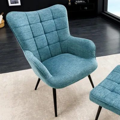 Produktbild von riess-ambiente Moderner Sessel SCANDINAVIA blau Strukturstoff schwarz Metall mit Armlehne Lesesessel Relaxsessel