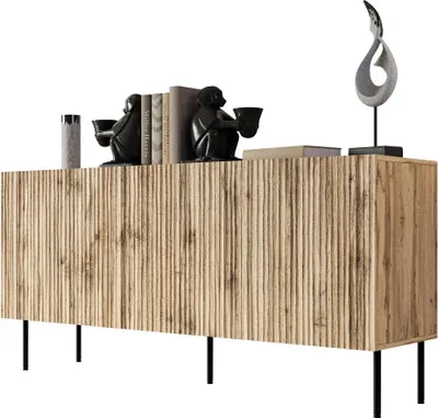 Produktbild von MIRJAN24 Kommode Jungle 152, Sideboard mit 3 Türen, Highboard mit Metallfüße, Griffloses Öffnungssystem push to open (Farbe: Wotan)