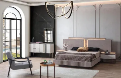 Produktbild von Design Schlafzimmer 5 tlg. Schlafzimmer Set Bett Nachttisch Schminktisch