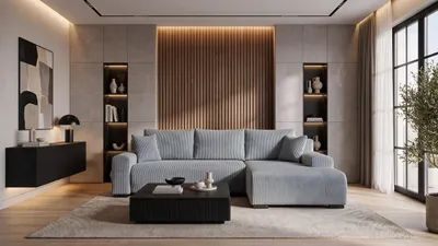 Produktbild von STOREZ24 L-Form Ecksofa ELLEN inklusive Schlaffunktion, Ecke mit Bettkasten, Farbe: Hellgrau