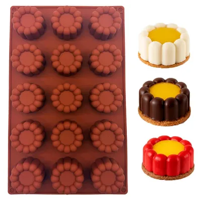 Produktbild von Silikonform Blumenform 15 Löcher Ø 4,4 cm BPA-frei für Schokolade Tartelette Mousse